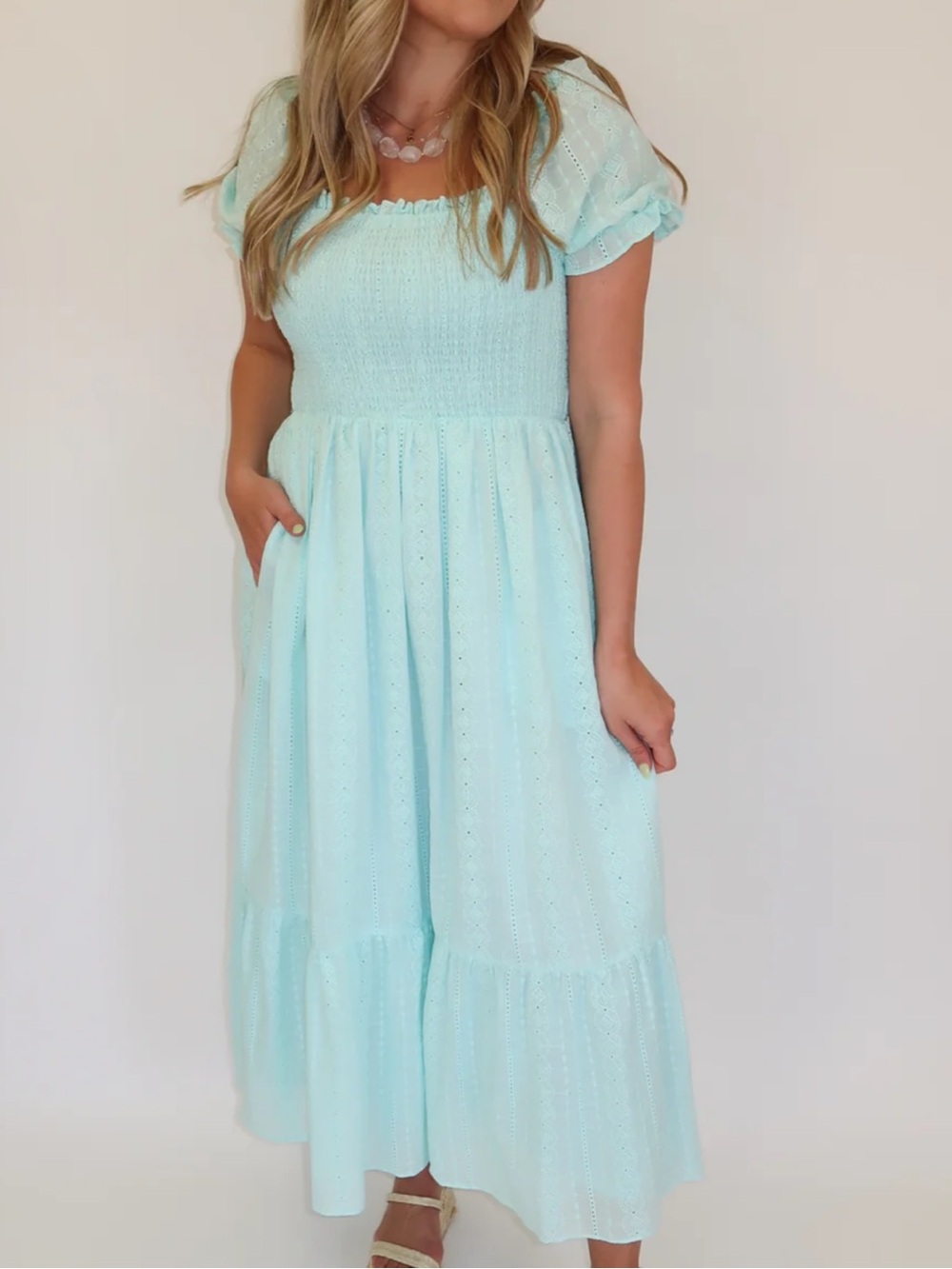 Light Aqua Eyelet Midi Dress